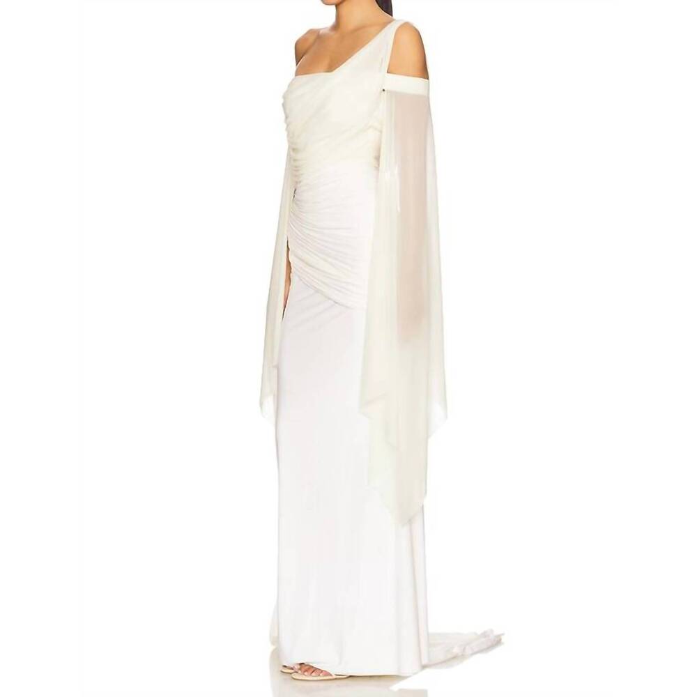 NWT Deme by Gabrielle Cynthia Dress - Elegant One-Shoulder White Draped Gown - Picture 3 of 8